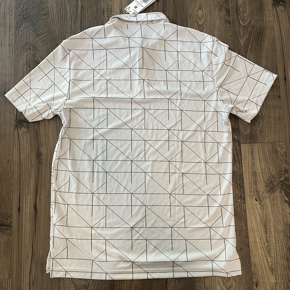 Adidas Men's Lines Jacquard Polo Shirt White Geometric Print M NWT - Picture 6 of 6